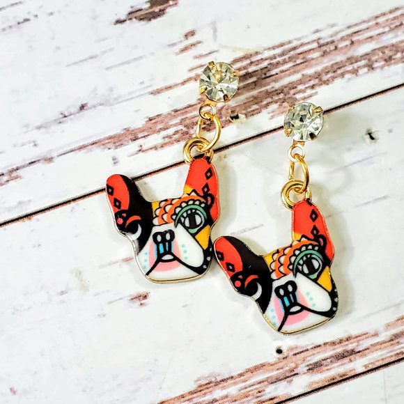 Colorful French Bulldog Earrings - Picture 3 of 3